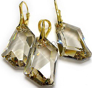 CRYSTALS CRYSTALS *SILVER SHADE* EARRINGS+PENDANT GOLD PLATED STERLING SILVER