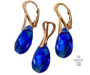 CRYSTALS BEAUTIFUL EARRINGS PENDANT CAPRI BLUE ROSE GOLD SILVER