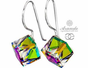 CRYSTALS EARRINGS VITRAIL CUBE 8MM STERLING SILVER 925