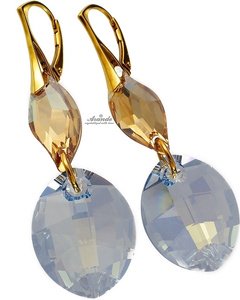 EARRINGS CRYSTALS CRYSTALS *BLUE SHADE GOLD* STERLING SILVER 24K GOLD PLATED