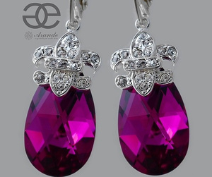 Kryształy Kolczyki Fuchsia Fleur De Lis Srebro