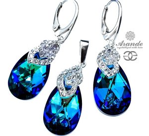 Kryształy SPECIAL Kolczyki Wisiorek BERMUDA BLUE SREBRO