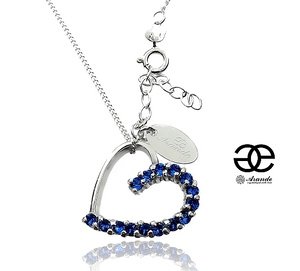 CRYSTALS UNIQUE NECKLACE SAPPHIRE HEART STERLING SILVER 925