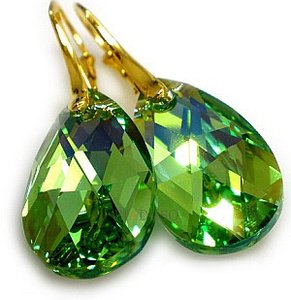 EARRINGS CRYSTALS CRYSTALS *PERIDOT GOLD* 24K GP STERLING SILVER CERTIFICATE