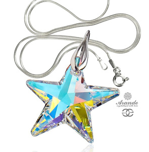 Kryształy piękny naszyjnik AURORA STAR SREBRO