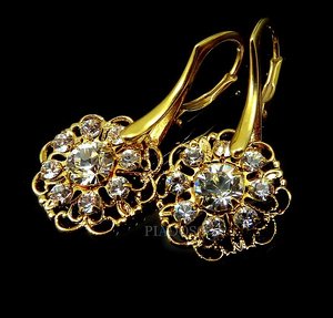 CRYSTALS EARRINGS PENDANT FLOW GOLD 24K GOLD PLATED STERLING SILVER