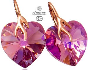 CRYSTALS BEAUTIFUL EARRINGS HEART ROSE GOLD SILVER 925