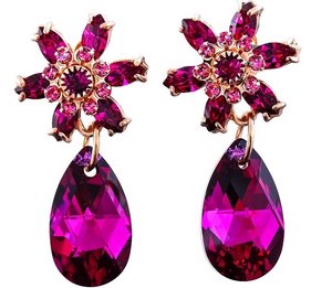 CRYSTALS UNIQUE EARRINGS FUCHSIA AZURE FLOW ROSE GOLD SILVER