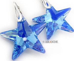 CRYSTALS UNIQUE LARGE EARRINGS SAPPHIRE STAR STERLING SILVER 925