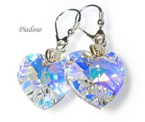 EARRINGS CRYSTALS CRYSTALS *AURORA HEART* STERLING SILVER CERTIFICATE