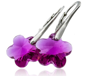 Kolczyki Kryształy Fuchsia Flower Kwiaty Srebro