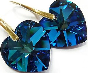 CRYSTALS CRYSTALS HEART EARRINGS BERMUDA BLUE GOLD PLATED SILVER CERTIFICATE