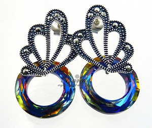 CRYSTALS UNIQUE EARRINGS VOLCANO RING ADORE STERLING SILVER 925