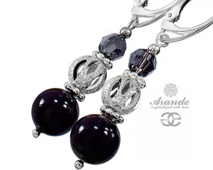Nowe Kryształy Piękne Kolczyki Crystal Black Srebro