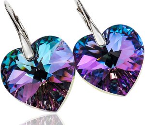 Kryształy piękne kolczyki VITRAIL HEART SREBRO