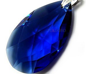 CRYSTALS LARGE SAPPHIRE PENDANT 50 MM STERLING SILVER HANDMADE CERTIFICATE