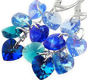 CRYSTALS CRYSTALS *BLUE HEART MIX* EARRINGS STERLING SILVER CERTIFICATE