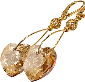 Kryształy Serce 18mm długie kolczyki Złote Srebro GOLDEN