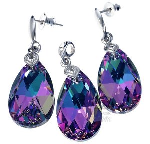 CRYSTALS JEWELLERY SET VITRAIL PEAR DROP STERLING SILVER 925 CERTIFICATE