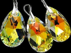 CRYSTALS CRYSTALS EARRINGS + PENDANT AURORA PEAR DROPS STERLING SILVER 925