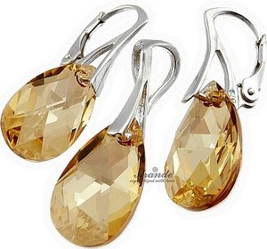CRYSTALS BEAUTIFUL EARRINGS PENDANT GOLDEN STERLING SILVER 925