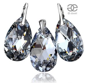 CRYSTALS CRYSTALS *COMET 28MM* LARGE EARRINGS+PENDANT+CHAIN STERLING SILVER 925