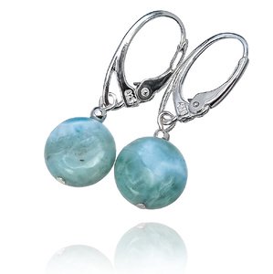 Naturalny Larimar Komplet Kolczyki Wisiorek Srebro