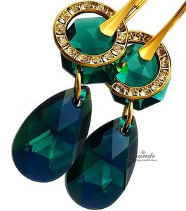NOWE Kryształy PIĘKNE KOLCZYKI EMERALD GOLD