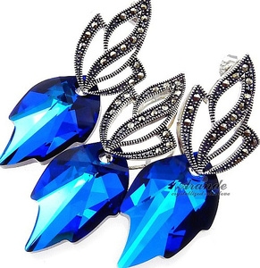 Kryształy Unikat Komplet Blue Leaf Admire Srebro