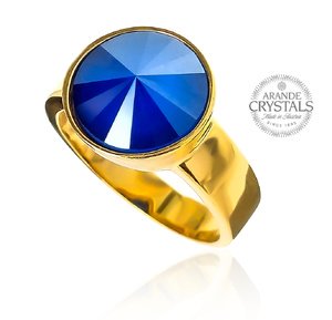 Piękny Pierścionek Kryształy Royal Blue Paris Gold Złote Srebro Certyfikat