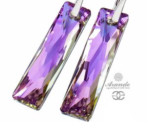 NEW CRYSTALS LARGE EARRINGS VITRAIL QUEEN BAGUETTE STERLING SILVER 925