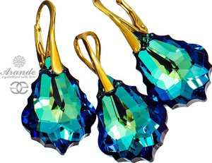 CRYSTALS BEAUTIFUL EARRINGS PENDANT BERMUDA BAROQUE GOLD PLATED STERLING SILVER