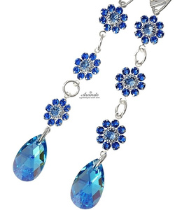 NEW CRYSTALS CRYSTALS *AQUA FEEL LONG* EARRINGS STERLING SILVER CERTIFICATE