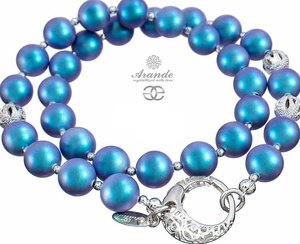 CRYSTALS DECORATIVE NECKLACE PEARL LIGHT BLUE FANTASIA STERLING SILVER 925