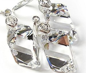 CRYSTALS UNIQUE EARRINGS PENDANT CHAIN CRYSTAL CUBIC STERLING SILVER