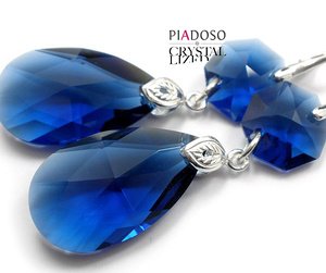 NOWOŚĆ Swarovski duże kolczyki SAPPHIRE SREBRO