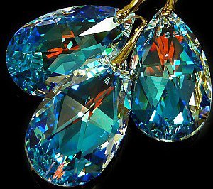 CRYSTALS CRYSTALS *BLUE AURORA* EARRINGS+PENDANT GOLD PLATED STERLING SILVER
