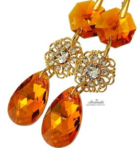 CRYSTALS BEAUTIFUL EARRINGS TOPAZ FEEL GOLD PLATED STERLING SILVER