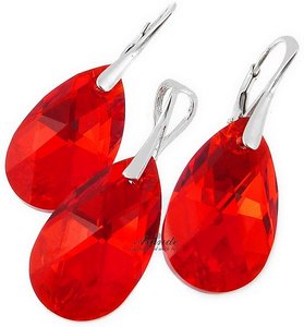 EARRINGS+PENDANT CRYSTALS CRYSTALS *RED PEAR DROP* STERLING SILVER CERTIFICATE