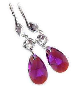 CRYSTALS DECORATIVE EARRINGS FUCHSIA STERLING SILVER