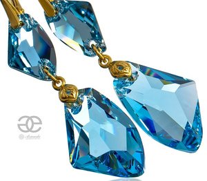 Kryształy piękne długie kolczyki AQUA GALACTIC GOLD