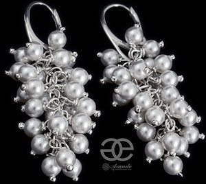 CRYSTALS UNIQUE WEDDING EARRINGS WHITE PEARLS STERLING SILVER 925