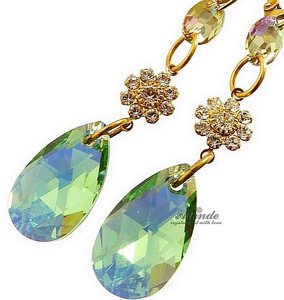 CRYSTALS BEAUTIFUL EARRINGS GREEN BELLA GOLD PLATED STERLING SILVER