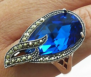 NEW! CRYSTALS CRYSTALS BLUE COMET ADMIRE RING MANY COLORS STERLING SILVER
