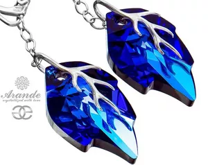 Kryształy Ozdobne Długie Kolczyki Blue Leaf Srebro