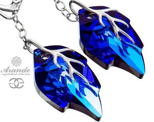 Kryształy ozdobne długie kolczyki BLUE LEAF SREBRO