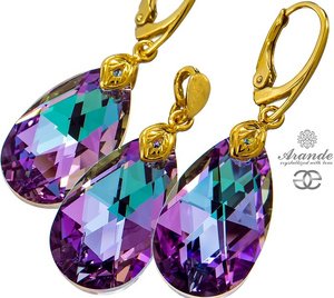 NEW CRYSTALS EARRINGS PENDANT VITRAIL GOLD PLATED STERLING SILVER