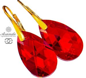 CRYSTALS RED EARRINGS GOLD PLATED