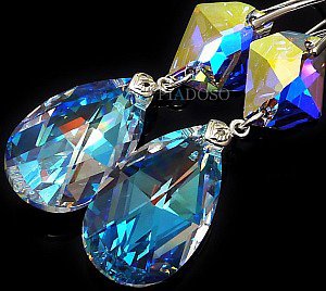 Kryształy piękne kolczyki+wisior BLUE AURORA 28+20
