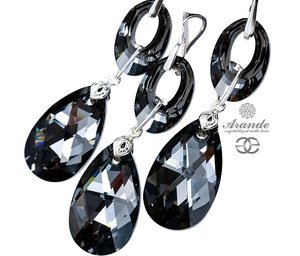 CRYSTALS EARRINGS PENDANT NIGHT BLOSSOM STERLING SILVER